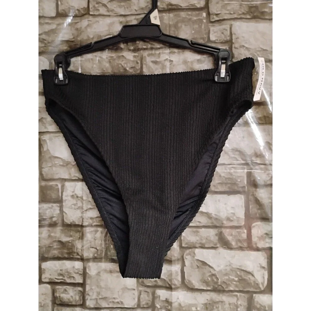 Womens Old Navy Medium Solid Textured Dark Black Bikini Swim Bottom